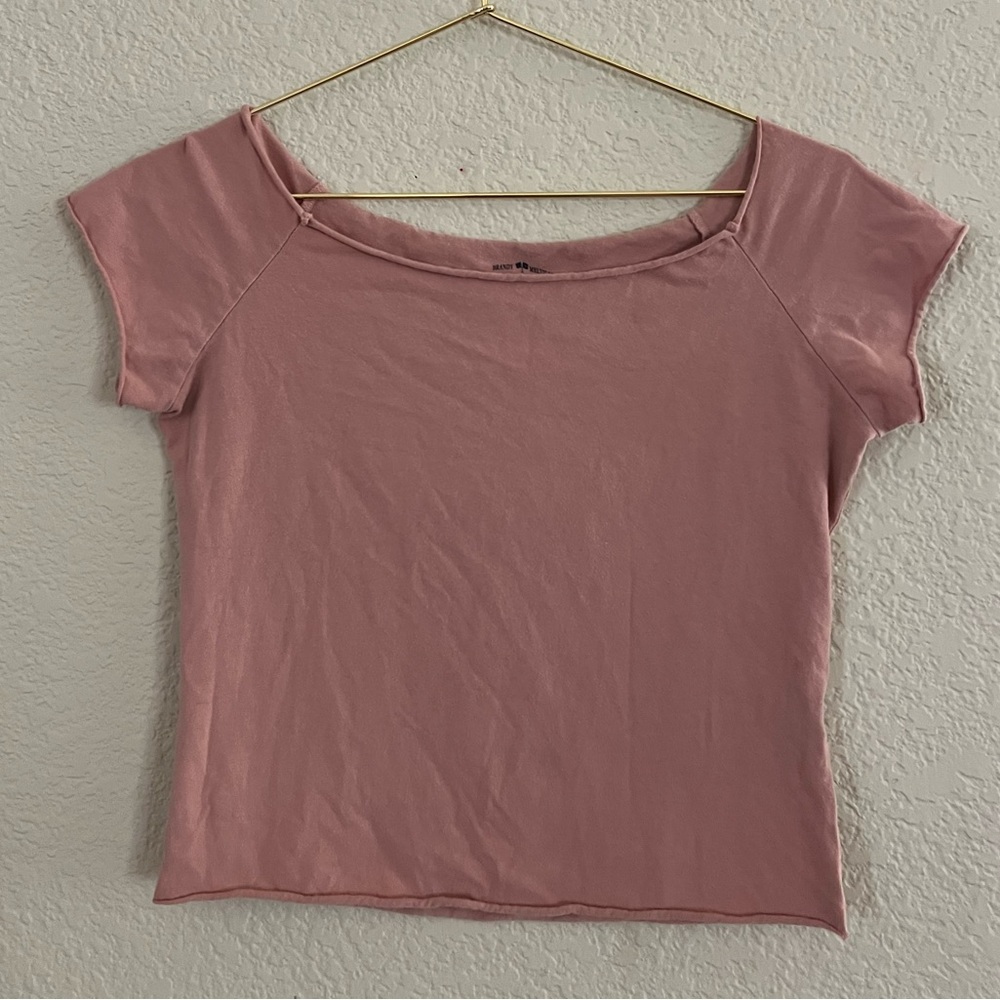 Brandy Melville cropped wide neck cotton top with raw hem